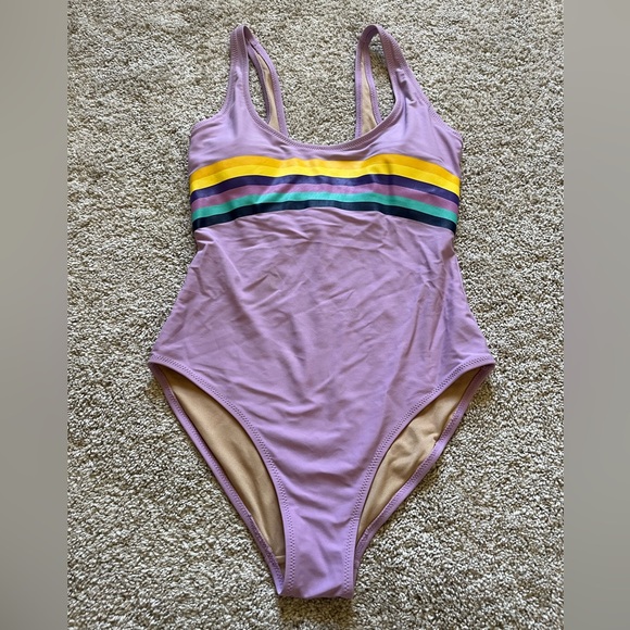 Old Navy Women’s One Piece Purple Striped Swimsuit Size Small Padded - Picture 1 of 8